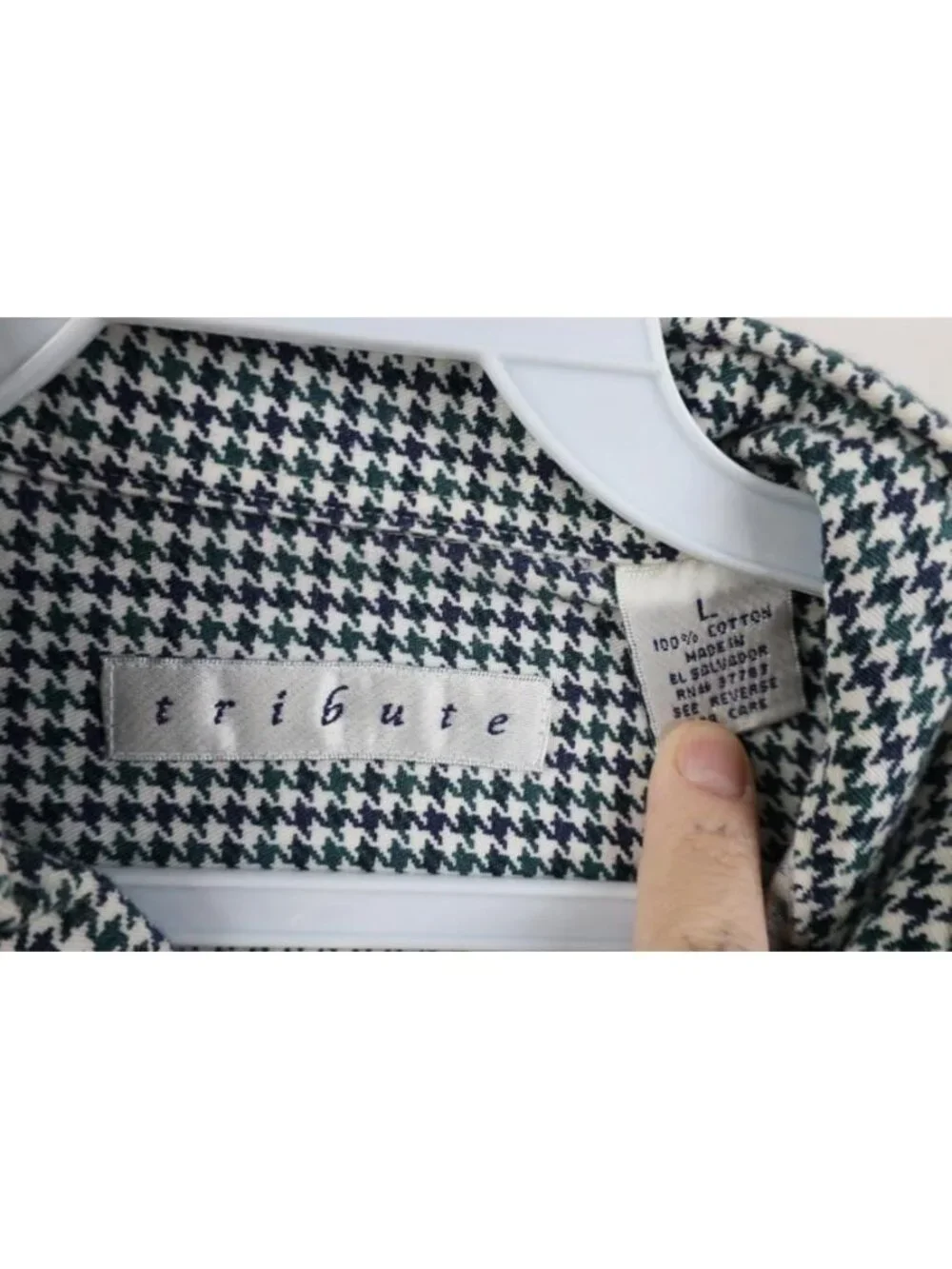 Vintage 90s Streetwear Mens Large Houndstooth Collared Button Down Shirt Cotton